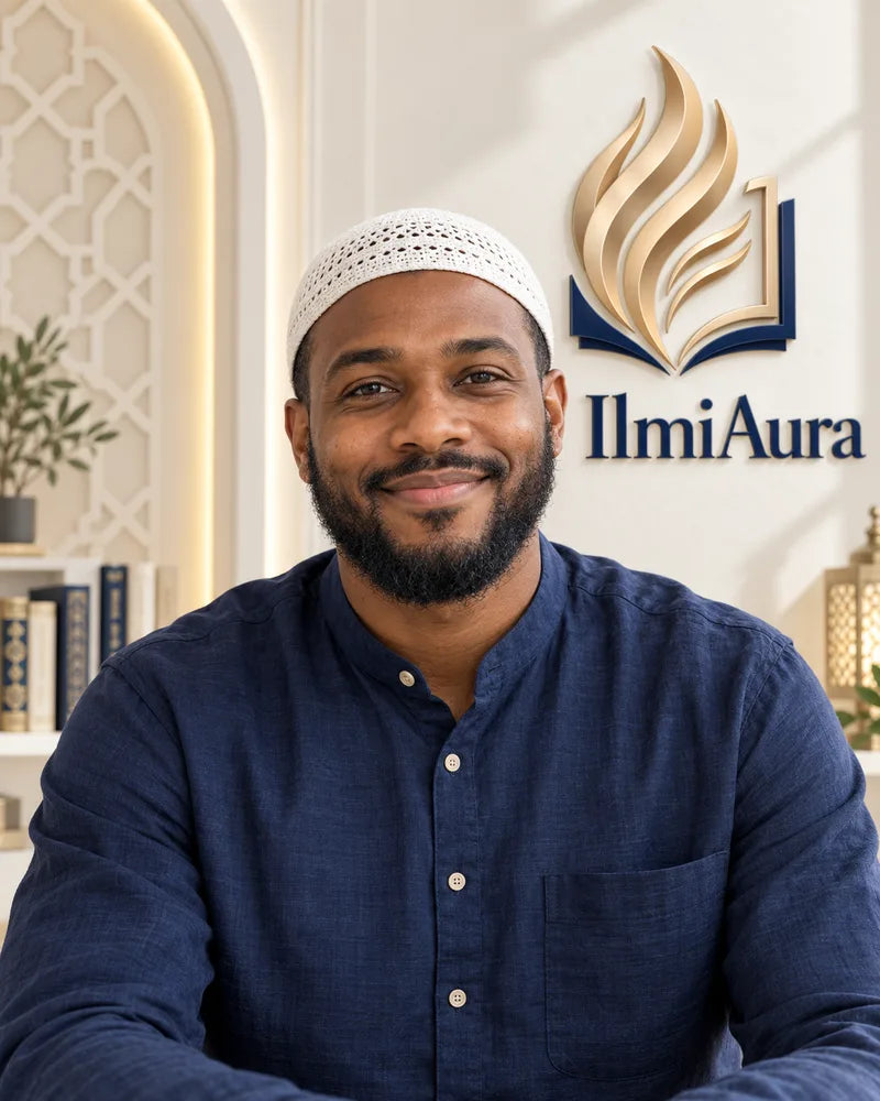Illustrative IlmiAura brand portrait in a branded studio