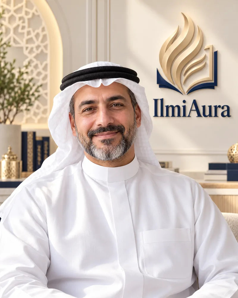 Illustrative IlmiAura brand portrait in a branded studio