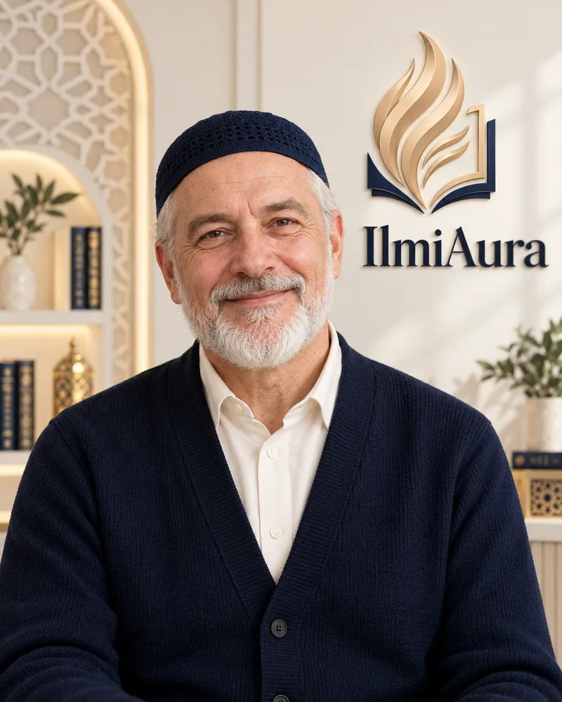 Illustrative IlmiAura brand portrait in a branded studio
